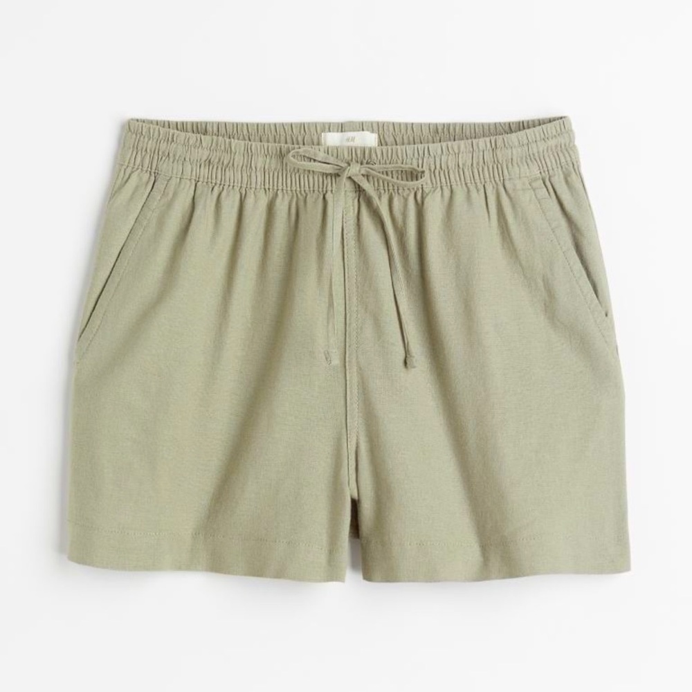 H&M linen-blend shorts M size, light-khaki green, regular fit, regular waist
